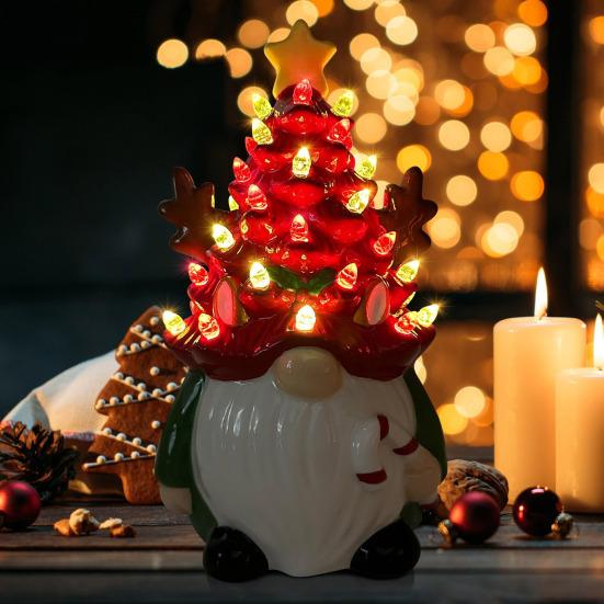 Lighted Christmas Gnome Tree Small Resin Faceless Old Man Christmas Tree Decoration for Holiday