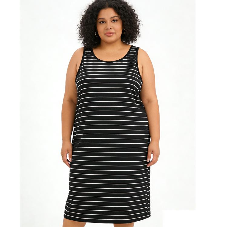 

Plus Size Ice Silk Striped Loose Long Dress Nightgown for Home Wear 4XL (100-150 jin) чорний