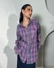 2024 Autumn Women's Retro Plaid Loose Lapel Shirt with Long Sleeves and Pocket