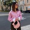 Womens Striped Collar Shirt Loose Long Sleeve Casual Top Streetwear Style Fall