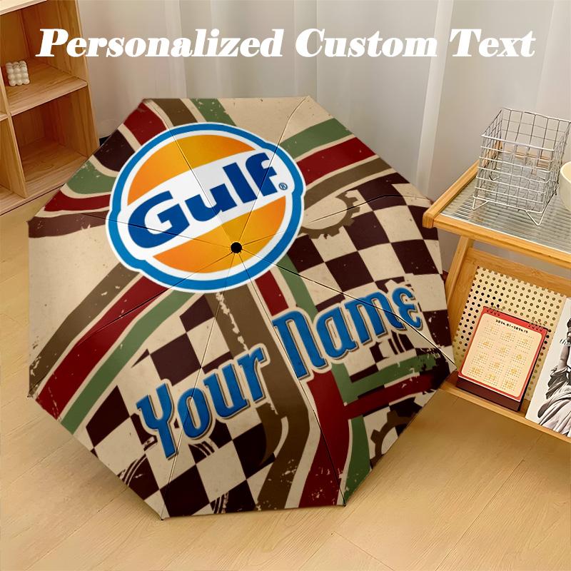Ombrello Automatico Gulf a 8 stecche, Ombrello Pieghevole Personalizzato con Testo Nome Personalizzato Pioggia Sole Regalo