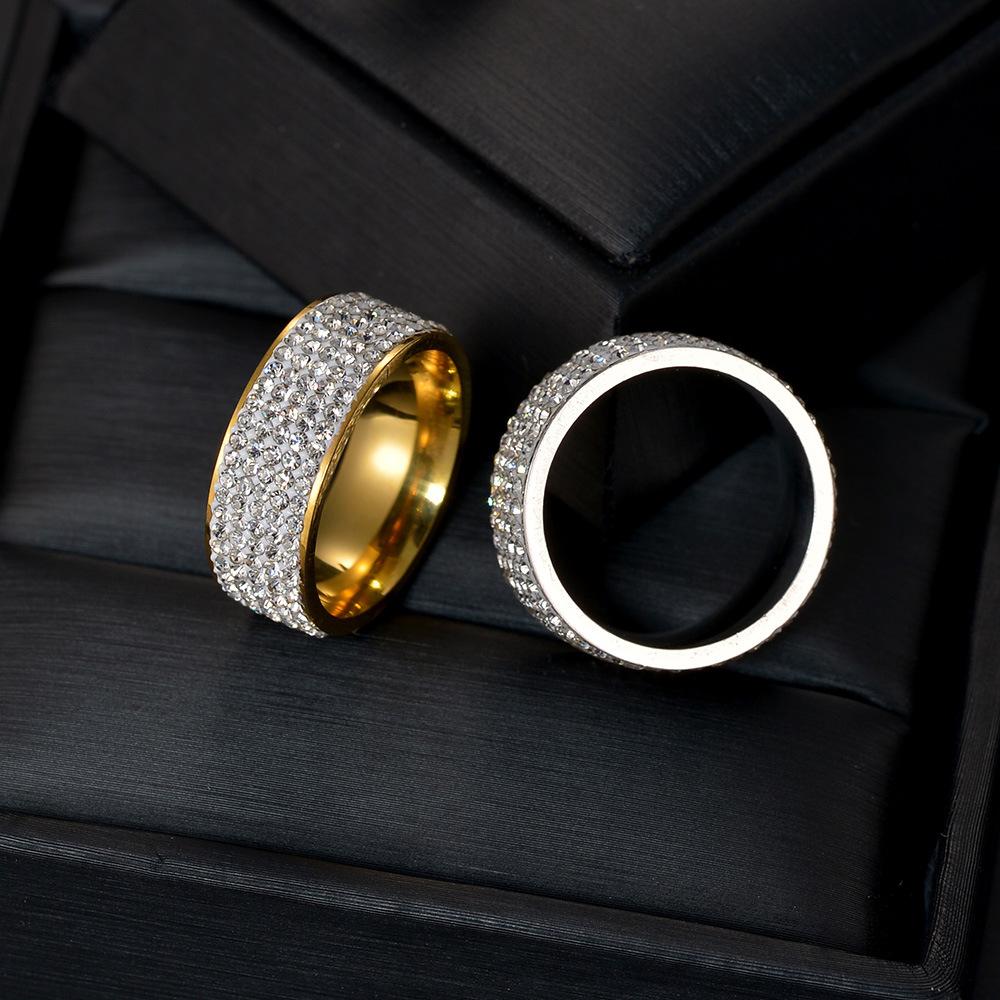 8mm Vintage Retro Stil Stahlring für Damen 5 Reihen Klarer Kristall Schmuck Mode Edelstahl Verlobungs Hochzeitsringe