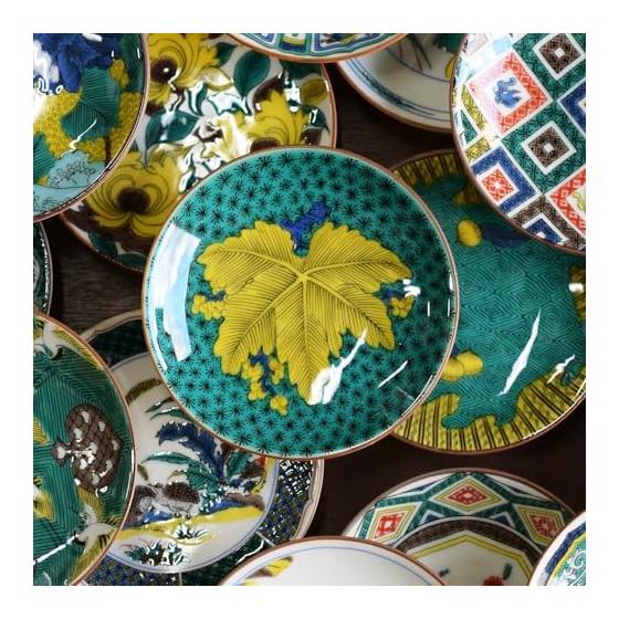 Washa no Kura Plate Stylish Kutani Ware Masterpiece Bean Plate Old Kutani Aote Tree Leaf Pattern Small Plate Serving Plate Brand Japanese Tableware