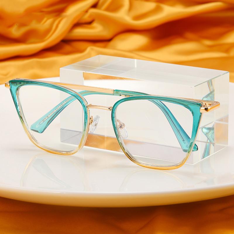 TR90 Anti Blue Light Cat-Eye Shaped Presbyopia Eyeglasses Luxury Optical PC Screen Eyeglasses Women Stylish Gradient Co+lor Big Frame +5