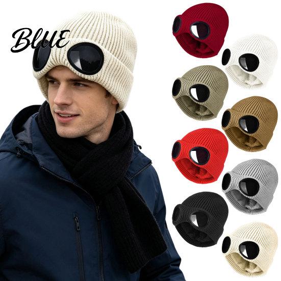 Caldo Berretto Morbido in Acrilico Lavorato a Maglia con Occhiali Unisex Cappello Invernale Foderato in Pile Antivento Termico Cuffia per Ciclismo Sci Moda da Strada