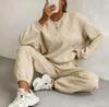 2025 Damen Zopfmuster Patchwork Langarm Top & Jogginghose Set - Frühling/Herbst Kollektion