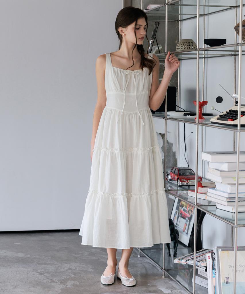 HYFVE Summer Shirred Strap Cotton Tiered Dress