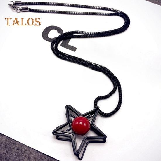 Women Sweater Chain Single-layer Alloy Red Bead Geometric Pendant Clothes Jewelry Dating Prom Party Garment Decoration Necklace