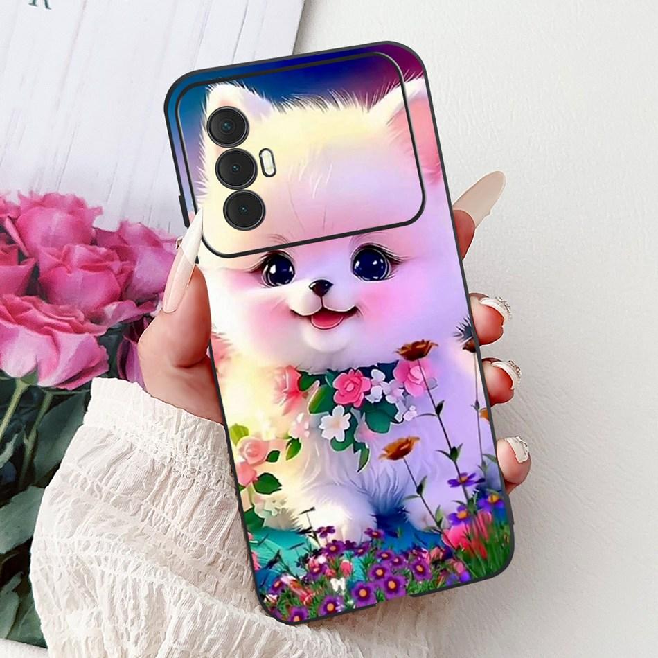 For Tecno Spark 8 Pro 8T 8P Elegant Floral Cat Phone Case For Tecno Spark8 8T 8P 8Pro Black Silicone Soft TPU Cases Bumpers