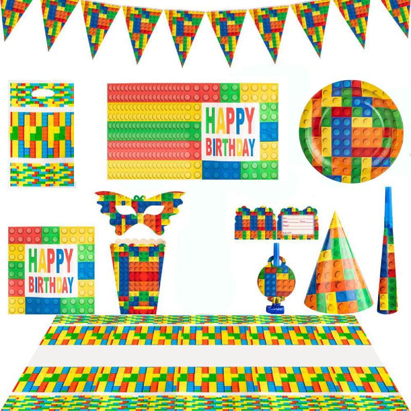 Complete Kids Birthday Celebration Tableware Set With Colorful Plates Cups Flags And Fun Party Supplies