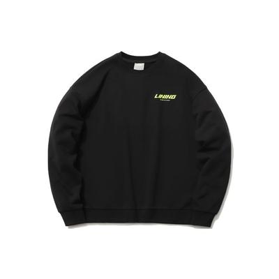 Li Ning Sportmode Serie Bedruckter Lockerer Sportpullover Rundhals-Sweatshirt Herren Sweatshirt Schwarz AWDR577-6