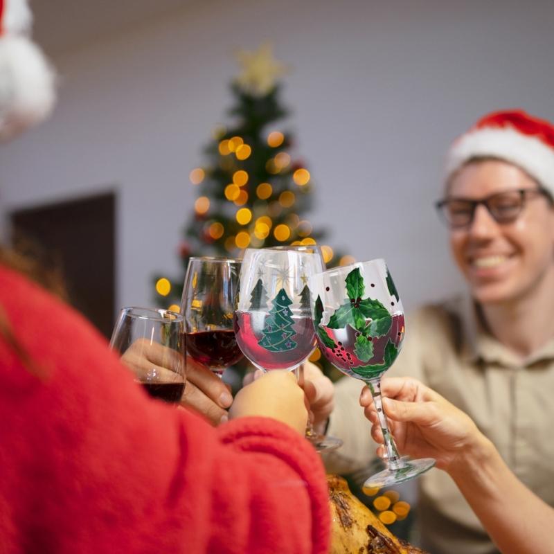 Christmas Themed Wine Glass Goblet High Stem Drinking Cup for Festival Holiday Party Decoration and Toasting Drinkware