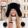 JERYAFUR Chapéu Ushanka Trapper Feminino com Orelhas de Gato, Quente e Fofo com Pom‑pom de Pele Sintética Grossa, Gorro de Inverno para Dias Frios e Nevados