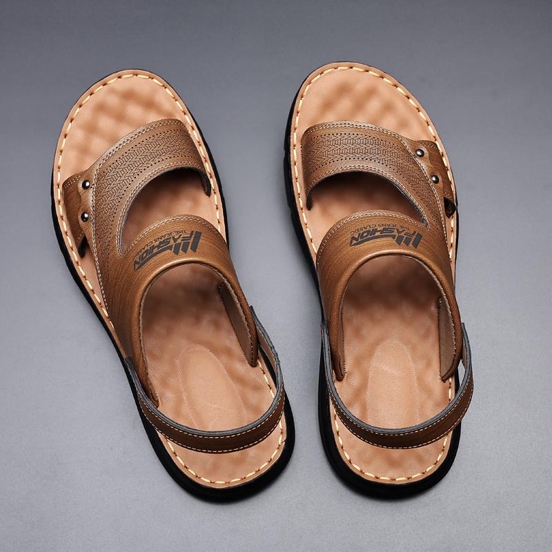 Fashion Casual Sandals for Men 2025 Summer Super Fiber Leather Casual Beach Shoes with Latex Pads for Outer Wear Non Slip