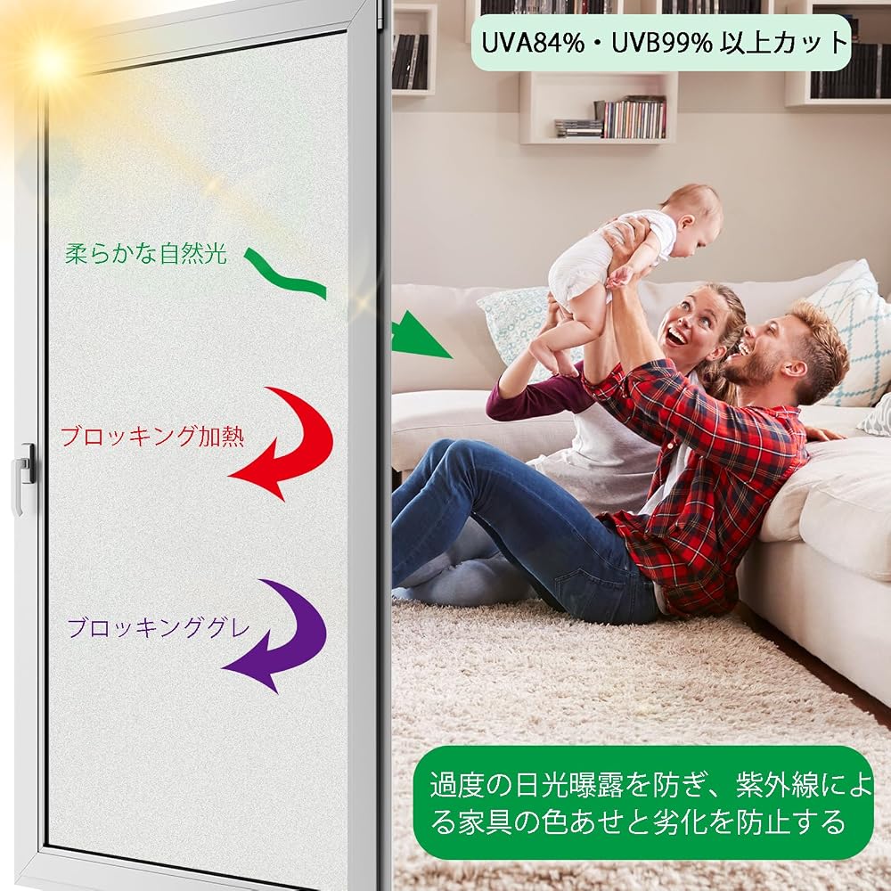 DUJEQM Window Privacy Film, Security Film, Heat Insulation, Water-Applied, UV Cut, Sun Protection,
