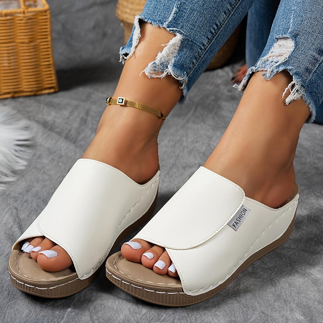 

Большие повседневные тапочки на плоской подошве с толстой подошвой для женщин 2025 г. Новые однотонные простые модные тапочки с рыбьим ртом 39 белый