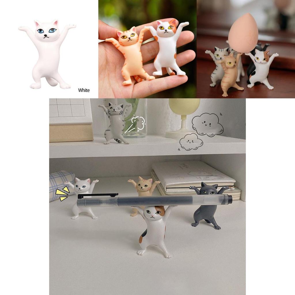 Charming Cat Figure Pen Holder Jewelry Stand And Earphone Support In Sturdy Pvc Material