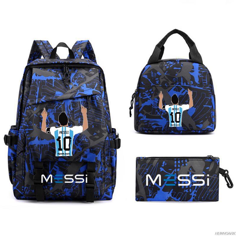 Football Star Peripheral Backpack, Primary And Secondary School Student Schoolbag Three-Piece Set, Lunch Bag, Pencil Bag Set, College Style
