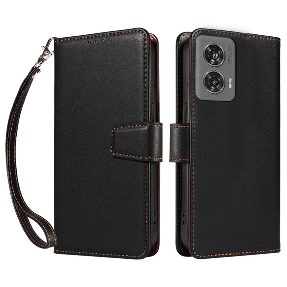 For Motorola Edge 50 Fusion 5G Case RFID Blocking Leather Wallet Flip Phone Cover with Wrist Strap