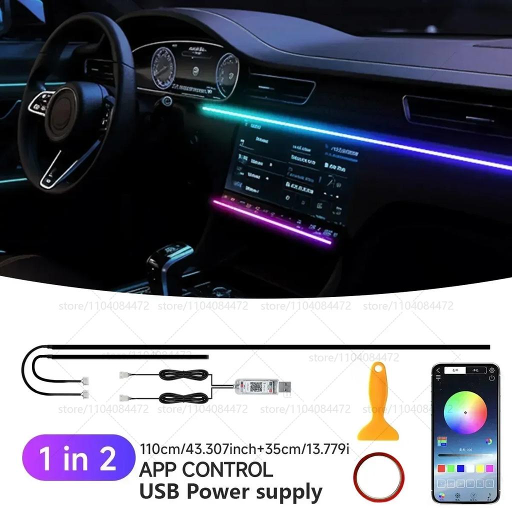 22in1 RGB Car Interior Acrylic Car Ambient Lights RGB Hidden Acrylic Strip Decoration Atmosphere Accessories For Silverado