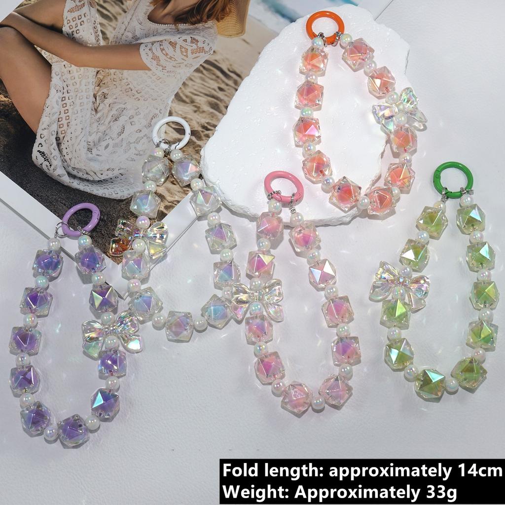 Mobile phone lanyard colorful crystal bead chain lanyard Rubik's Cube bow jewelry pendant mobile phone wrist bracelet