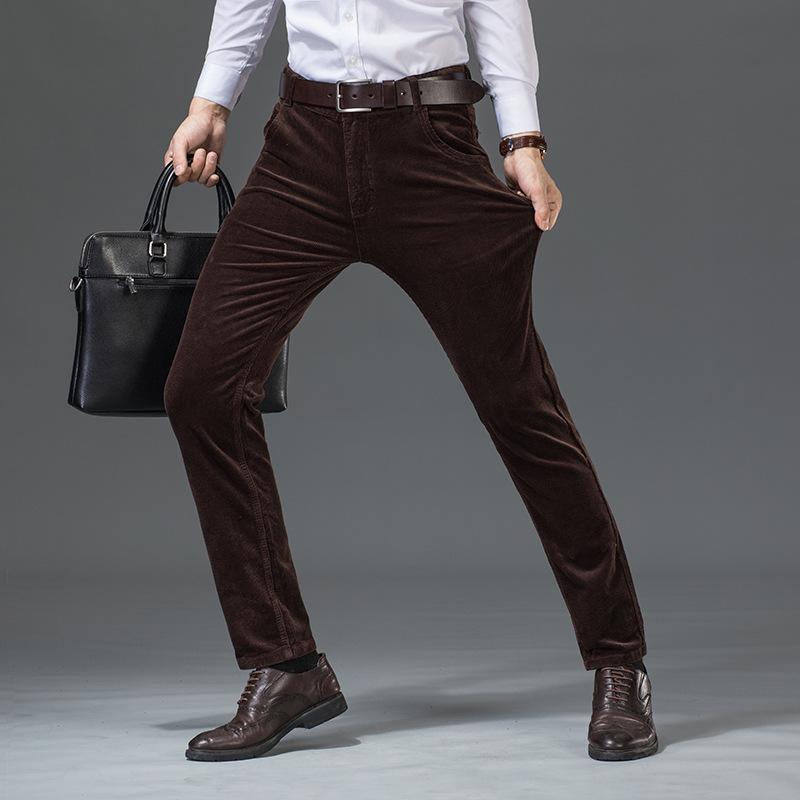 New Autumn And Winter Men'S Corduroy Casual Elastic Loose Straight Leg Pants, Business Trend Fashionable Plus Size Pants