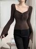 Pure Desire Square Neck Flared Sleeve Slim T-Shirt - Women's Autumn New Style