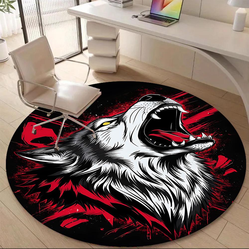 1 szt. Okrągły dywanik Wolfpack Alpha Office, Pod krzesła biurowe, Sypialnia, Salon, Wystrój domu, Dekoracja pokoju
