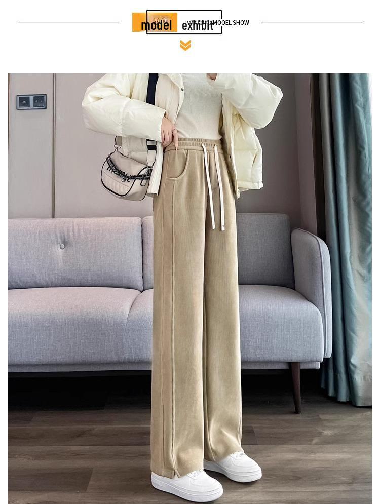 Schlanke Chenille Hose mit hohem Bund im Bananenschnitt - Damen Straight Leg für alle Jahreszeiten