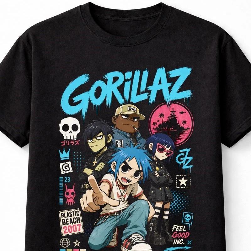 Gorillaz Feel Good Inc Plastic Beach Cartoon Band 2D Graphic Unisex TShirt S