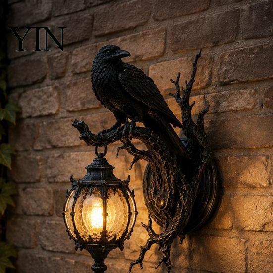 Decorative Resin Sconces for Indoor Wall Vintage Crow On Branch Lamp, Gothic Dragon Sconce Durable Art Garden Windowsill Living Room Bedroom, Fantasy