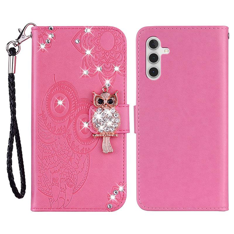 

For Samsung Galaxy A15 4G Case Rhinestone Decor Leather Stand Cellphone Wallet Cover Rose