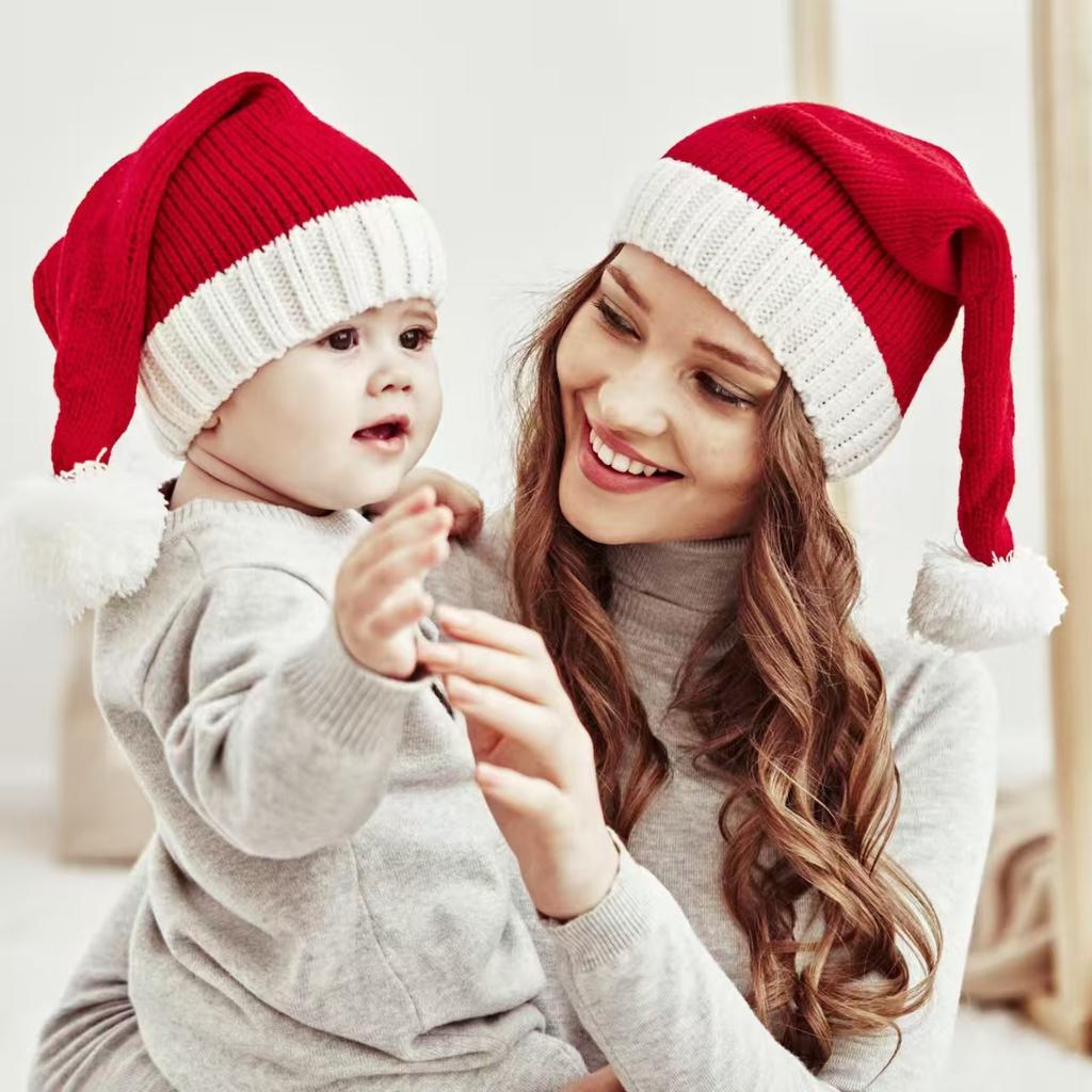 Parent-child knitted Christmas hat winter red hat Christmas decorative hat adult children wool hat