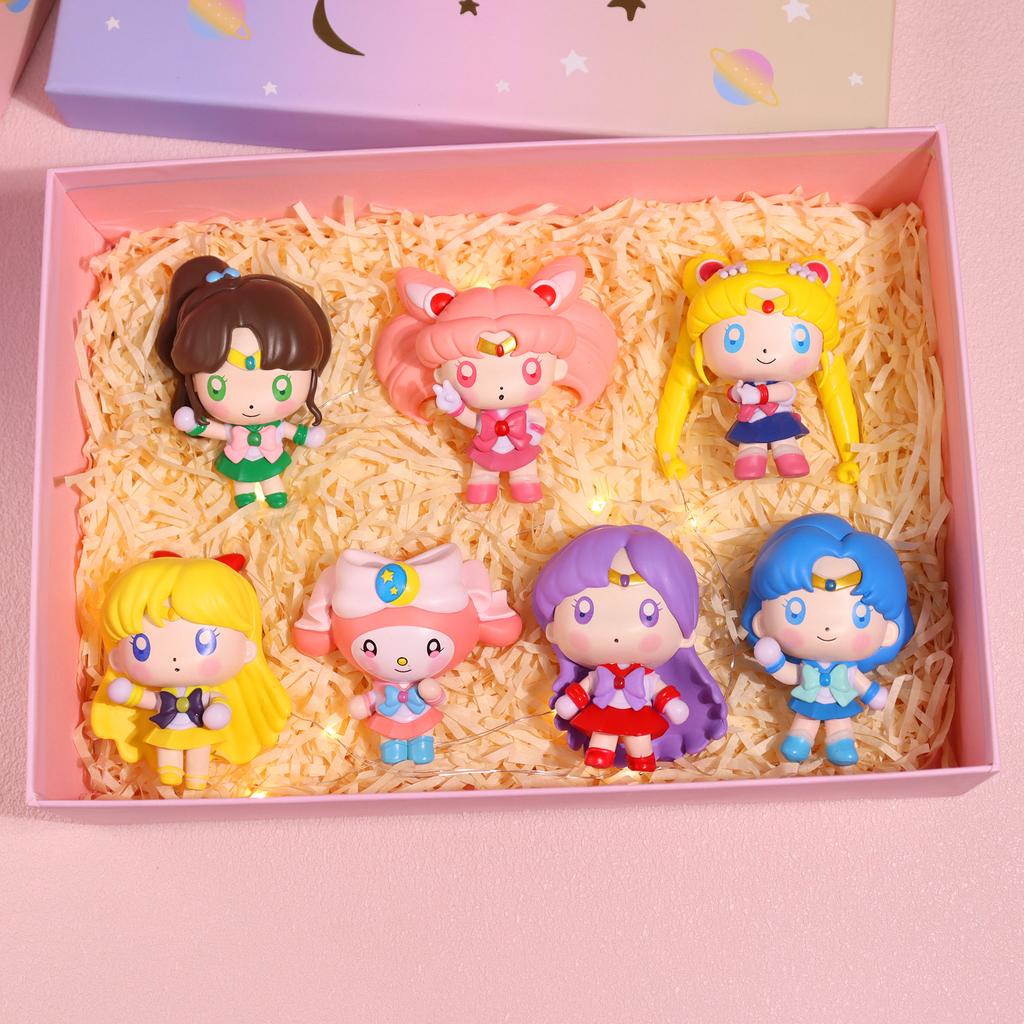 7PCS Anime Sailor Moon Figure Cartoon Figuarts Mini Mercury Mars Jupiter Venus Toys For Girls Figure Gift Dolls Static Doll