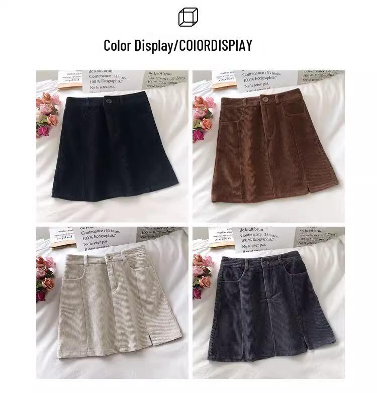 Korean Style Slimming High Waist Corduroy Midi Skirt - Autumn/Winter 2024