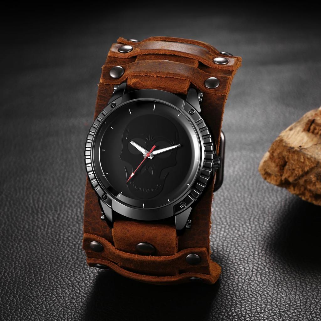 JEWELRYWE Wristwatch with Leather Strap, Waterproof, Analogue Display, for Men`s Brown