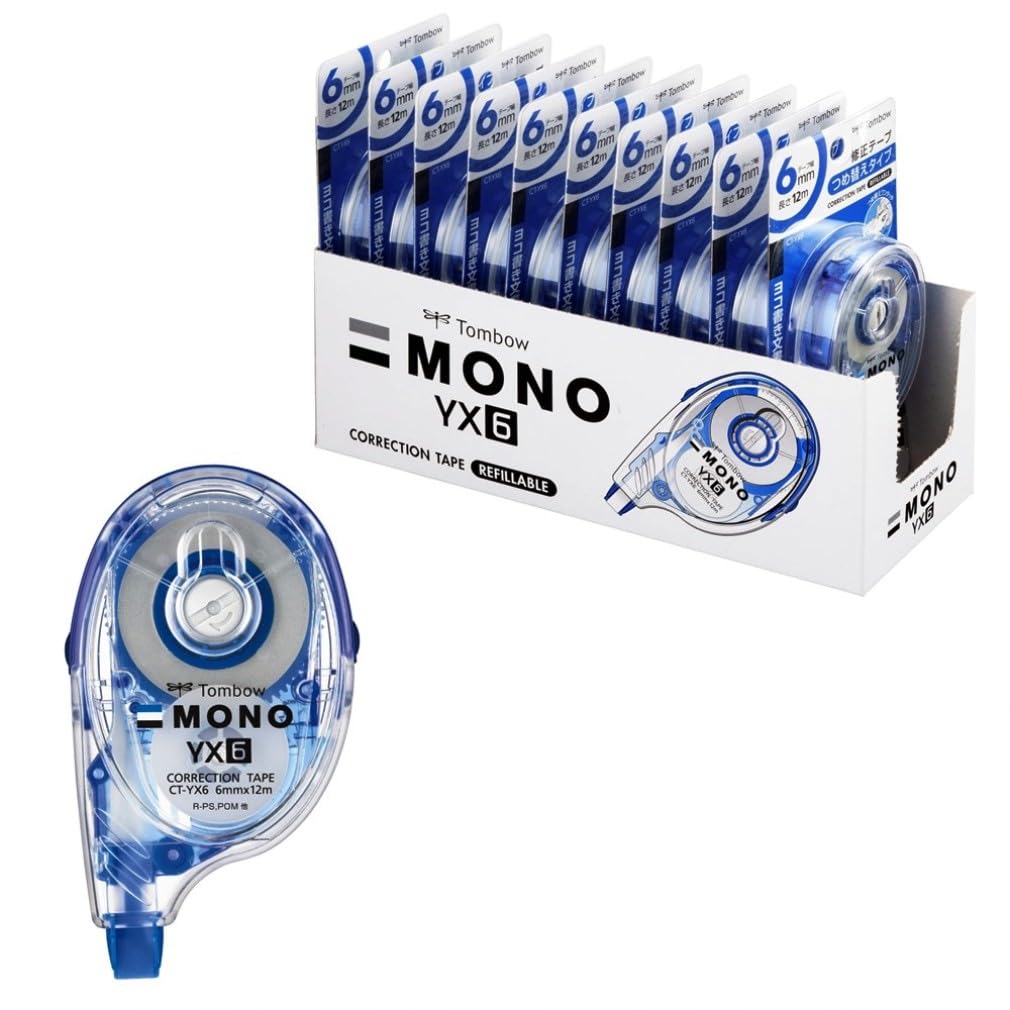 Tombow Correction Tape 6mm MONO YX Flat Refillable Type 12m (Stable Body) 10-Pack CT-YX6-10P белый