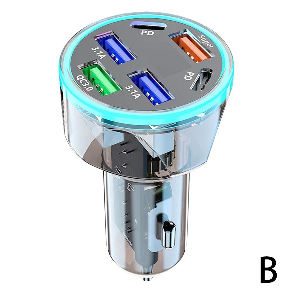 

Автомобильное зарядное устройство USB с 6 портами USB Type C, быстрая зарядка, цифровой дисплей, USB-адаптер для зарядки телефона, гнездо для быстрой зарядки, прикуриватель
