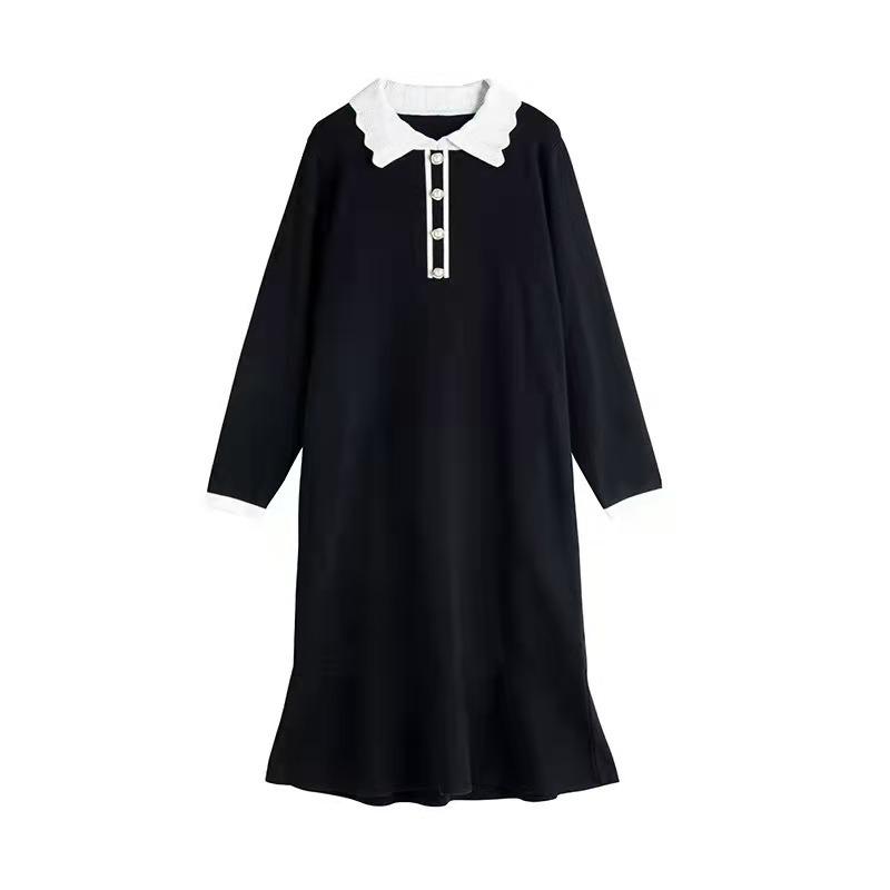 Black Sweater Skirt Lazy Style Loose Straight Skirt Minimalist Style Long Sweater Knitted Dress