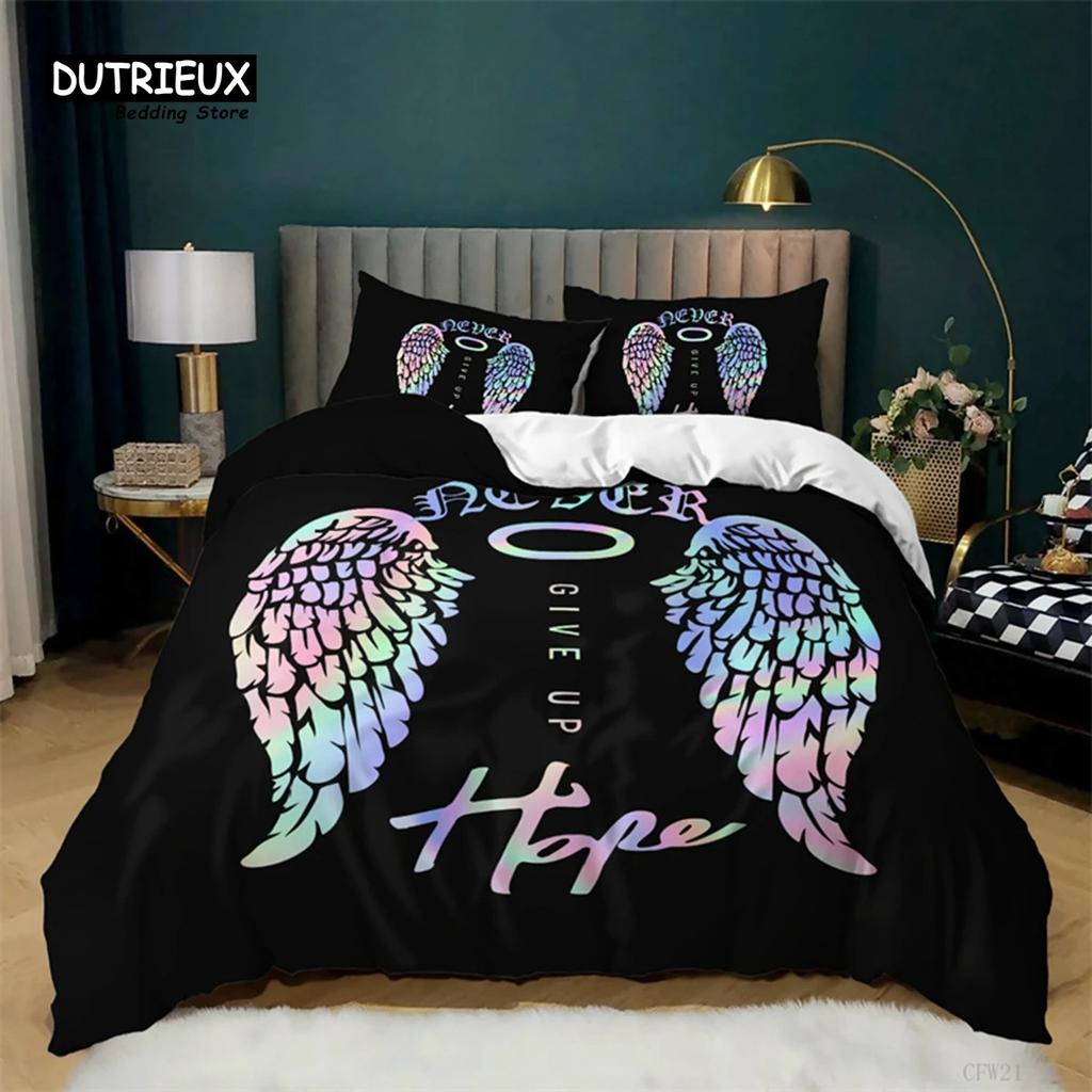 Three-Dimensional Cartoon Angel Quilt Cover Angel Wing Bed Ensemble Fine Microfiber Flower Comforter Cover Full King Dimension Size For Girls Kids