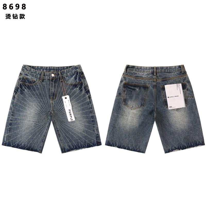 Lila Vintage Gewaschene Jeansshorts Herren Entspannte Gerade Passform Lässige Streetwear