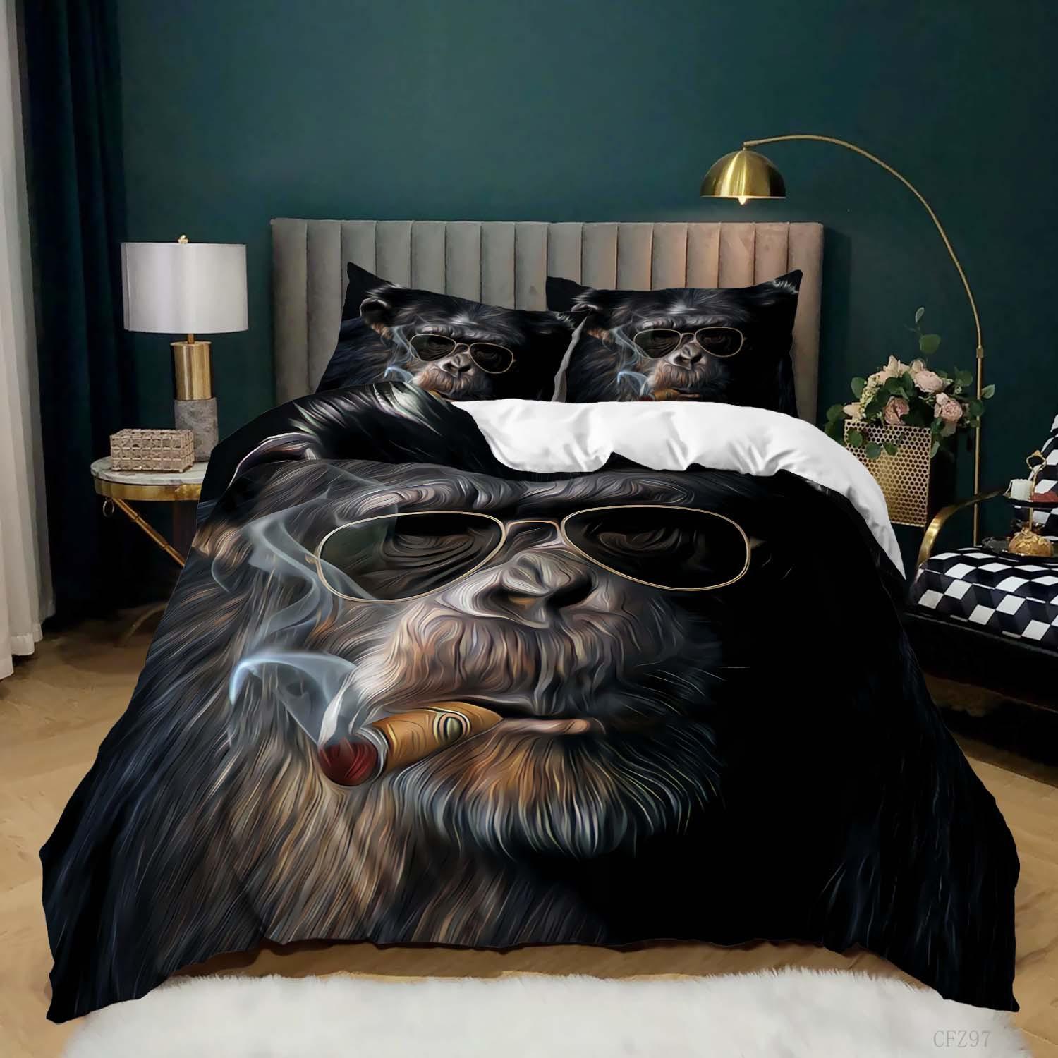 Grosstor Unisex Monkey Duvet Cover Set,Monkey Bedding Set Full Queen Size,Cute Monkey Comforter Cover,Cartoon Animal Comforter Cover Set 2/3Pcs