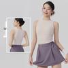 Women's Sportswear Set: Padded Bust Yoga Vest & Loose Casual Anti-exposure Skirt Shorts with Pleated Waistband and Belt