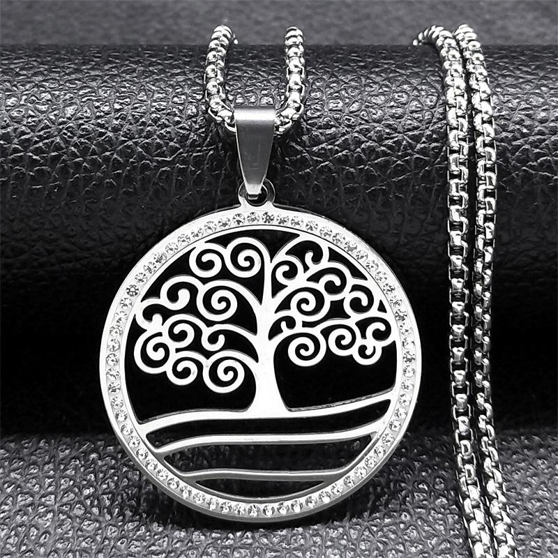 Fashion Tree of Life Stainless Steel Necklace Gold Color Crystal Pendant Necklaces Elegant Women Girl Jewelry Gifts N76S01