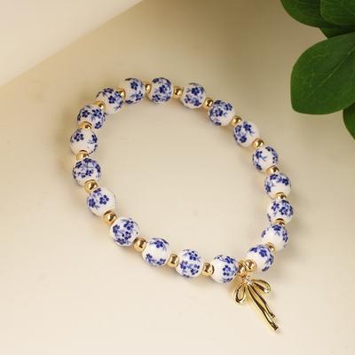 Chinesischer Stil Blau-Weiß Porzellan Armband Elastisch Vintage Keramik Armband Vielseitig Hübsch Damen Armband für Frauen