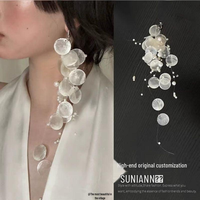 Silver Needle Cat's Eye Stone Shell Stud Earrings: Summer Seaside Style Fashionable High-End Women's Jewelry.