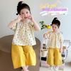 Girls' Summer Set 2026 New Fashionable Baby Short Sleeve Wide Leg Pants Two Piece Set Children's Summer Dress Wave Point Clothes