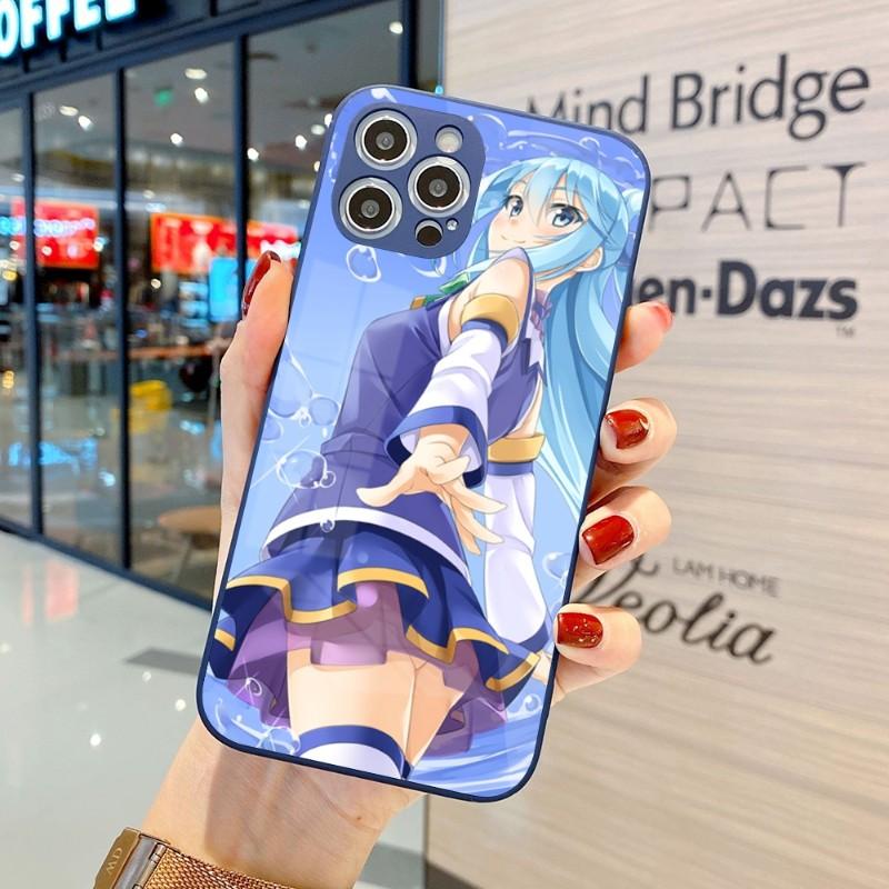 Cute Konosuba Anime Girl Phone Case For IPhone 14 13 12 11 Pro Max X XR XS 8 7 Plus Liquid Glass Color Phone Cover