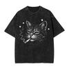 Washed T Shirt Cat Smoking Cigarette Cat Meme Hip Hop Retro T-Shirts Oversize Streetwear Cotton Graphic Printed Tops Tees Men