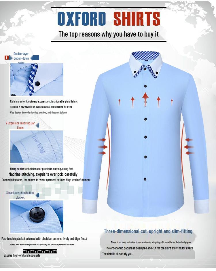 Men's Iron-Free Wrinkle-Resistant Color Block Long Sleeve Business Casual Shirt